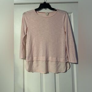 J. Crew Light Pink Layered Hem Long Sleeve Top size Medium.